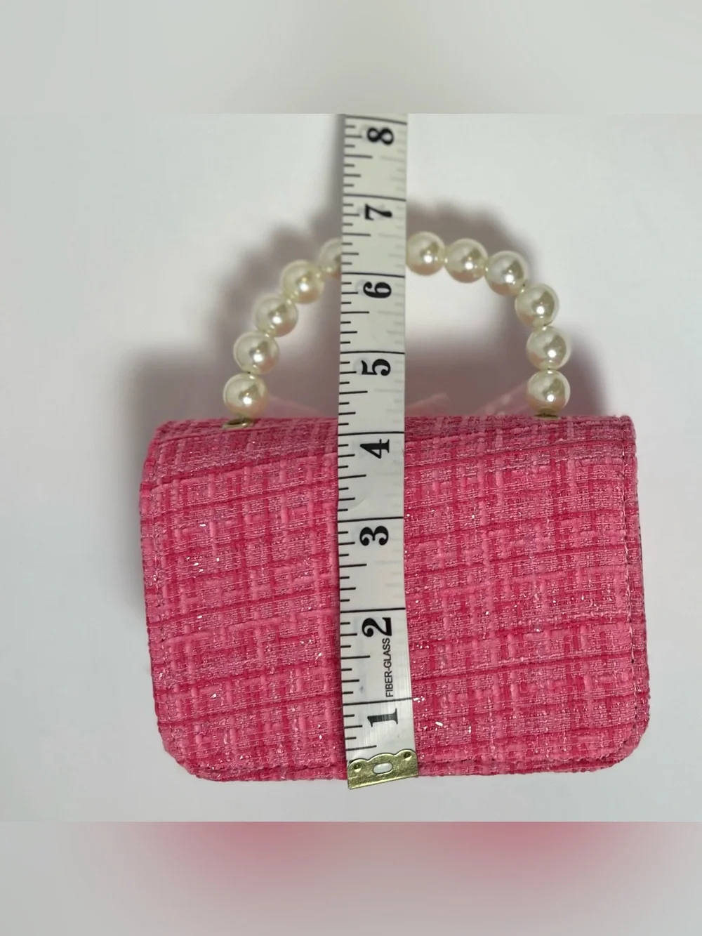 NWOT Girls Pink Tweed Pearl Handle Bow Mini Crossbody Purse